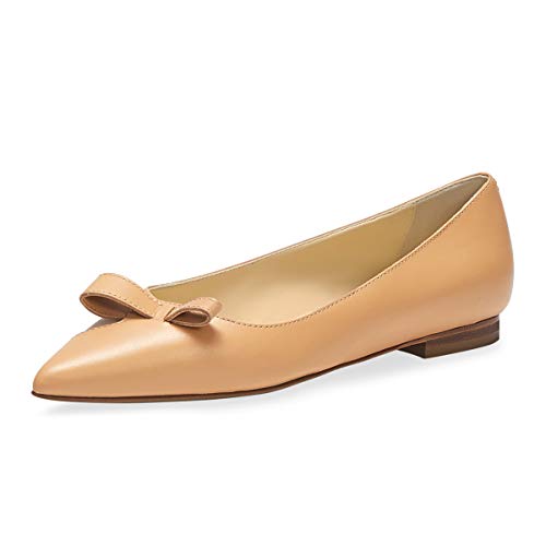 XYD Women Cute Bow Knot Flats Closed Pointed Toe Stacked Heel Flat Solid Color/Print Slip On Comfort Walking Ballet Party Dress Shoes