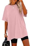 Picture of Remidoo Womens Oversized T Shirts Summer Casual Short Sleeve Basic Solid Tee Baggy T Shirt Pink Small