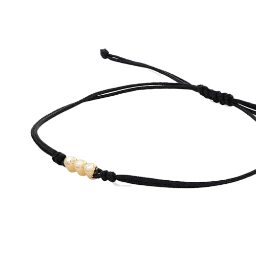 OAK & LUNA - Bracelet cordon noir avec diamants - Or jaune 14 carats - Bijoux pour elle, maman - Cadeau pour Noël, fête des mères, Medium, Or jaune 14...