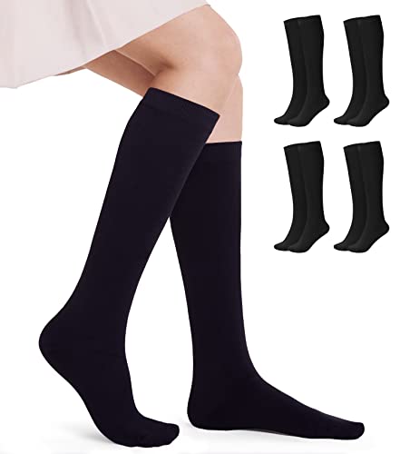 FITRELL 4 Pack Women's Knee High Socks Outdoor Sports Athletic Socks Casual Tube, Black