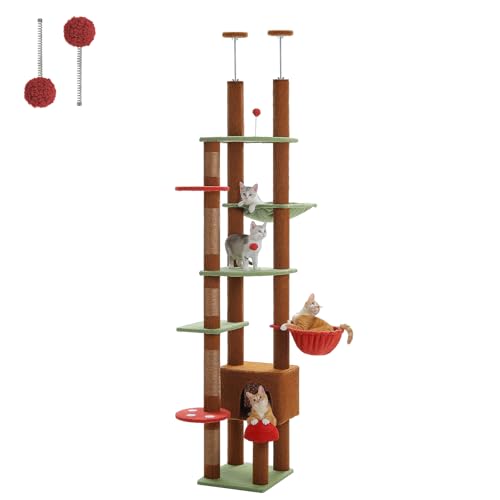 PETEPELA Floor to Ceiling Cat Tree, Adjustable 90.5"-100.4" Tower, Brown