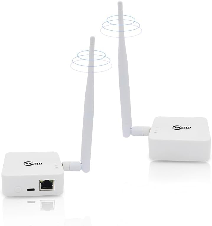 Ponte wireless punto-punto WiFi esterno a 2,4 GHz (portata 1 KM) | Ideale per connessioni PtP/PtMP, antenna ad alto guadagno, adattatore di tipo C, 2 porte Ethernet RJ45, confezione da 2