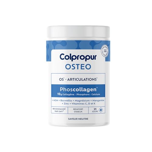 COLPROPUR Ostéo – Collagène Articulations Type 1 et 2 – Phoscollagène® + Boswellia + MSM - Articulations & cartilages – En poudre 325g – 10g par dose - 25 jours - Saveur Neutre - Fabriqué en EUROPE
