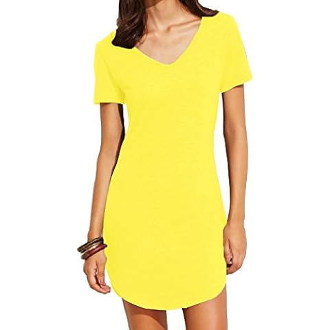 Women's Summer Short Sleeve Slim Fit Shirts Mini Dresses Floral Print Juniors Dress Top Yellow S Cover