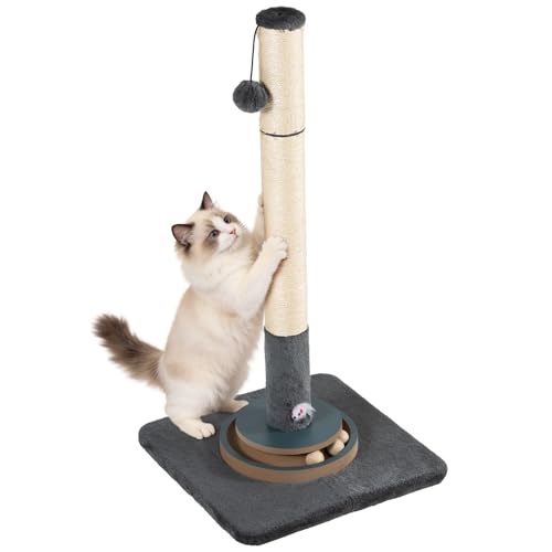 Rascador para gatos torre de 31.5 pulgadas con base plush gris miniatura 1