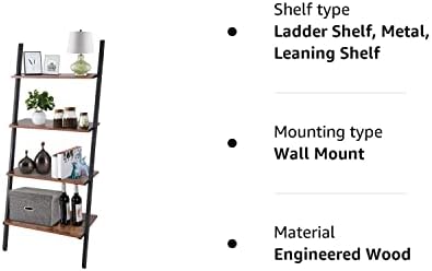 Greensen Ladder Shelf Industrial Ladder Shelf Leaning Wall 4-tier Ladder Shelving Unit Leaning Storage Rack with Metal Frame, Bookcase Wood Ladder Shelves for Living Room Bedroom Home Office