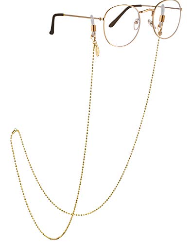 AllenCOCO 18K Gold Plated Eyeglass Chain Sunglasses Eyewear Strap Holder Reading Glasses Retainer for Women, 18k Faceted Beads, One Size