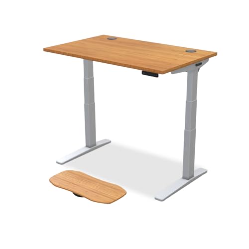 Image of UPLIFTDESK Bamboo (48 x 30 inch) Standing Desk 2-Leg V3 Adjustable Stand Up C-Frame (Gray), Advanced Keypad, Wire Grommets, Wire Tray, Rocker Board