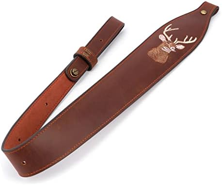 Tourbn TOURBON Leather Deer Head Embroidery Padded Rifle Sling Shoulder Strap (Brown), 94*6cm