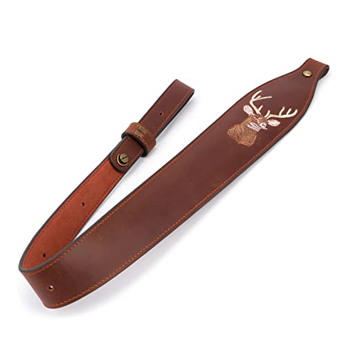 Tourbn Tourbon Leather Deer Head Embroidery Padded Rifle Sling Shoulder Strap (Brown), 94*6Cm #TOP6