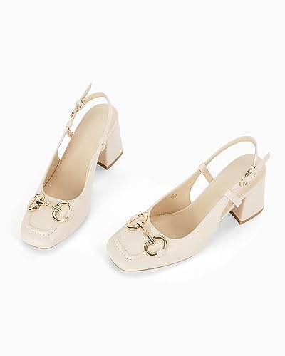 Image of Womens Slingback Block Heels Closed Square Toe Dress Work Shoes Slip on Buckle Strap Business Pumps
