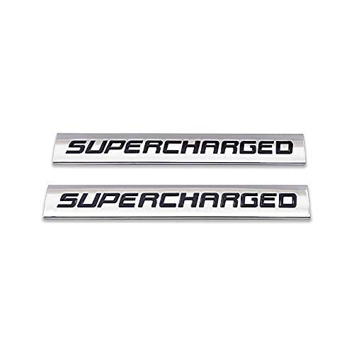 2X Chrome Metal Supercharged Logo Car Emblem Premium 3D Racing Sport Badge Auto Sticker Decal Replacement (Silver&Black)