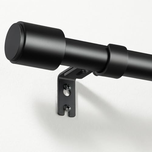 DEFYNEE Curtain Poles, 81-366 cm Matt Black Curtain Pole for Eyelet Curtains, 25mm Diameter Extendable Curtain Rod with Brackets & Modern Cylinder Finials, Bedroom & Living Room