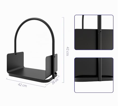 Miniatura 3 de Kingson Soporte Para Cesta De Leña Portador De Troncos De Acero Con Recubrimiento En Polvo Negro Con Asa Y Borde Elevado 42x28x42cm Estante De Almacenamiento De Madera Para Chimenea Interior Y