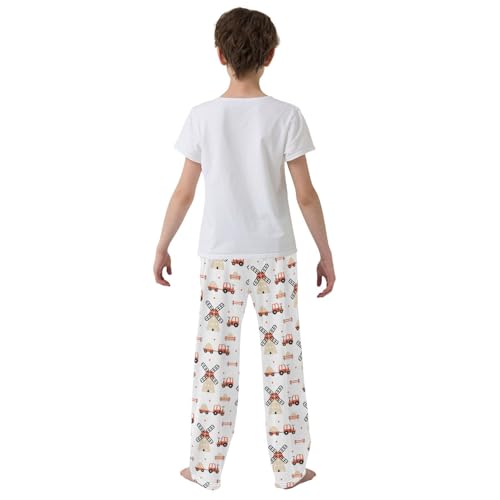 ZZXXB Farm Tractor Windmill Boys Long Pants Soft Trousers Elastic Waist Kids Lounge Bottoms with Pockets S-XL3