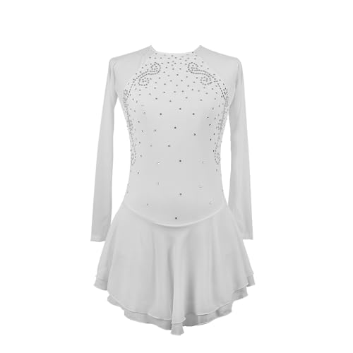 Vestido de patinação artística, fantasia de desempenho de competição de costura de diamante, collant