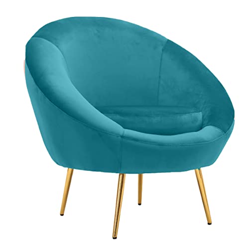  WeHome - poltrona in velluto modello disco con gambe in ferro dorate alte 23cm e poltrona con imbottitura in schiuma dal design vintage e confortevole (Celeste)