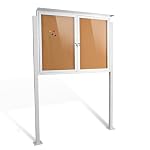 Outdoor Standing Enclosed Bulletin Board - 48" x 36" Weatherproof Notice Board with Lock & Key, Heavy-Duty Bolted Aluminum Post Display Case, Self-Healing Cork Background for School, Church, Community