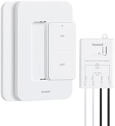 TREEWELL 3 Way Wireless Light Switch and Receiver Kit, 200FT RF Range Remote Control Light Switch, No Rewiring, No Interference, Wireless Wall Switches for Ceiling Light, Fans, Lamps, Pre-Programmed
