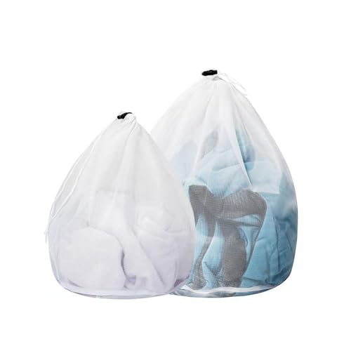 Image of 2 Pack Drawstring Laundry Bags for Washing Machine - TRACOMPAN Heavy Duty Mesh Wash Bag with Drawstring for Travel & Home | Reusable Net Laundry Bags for Clothes Blouses (30x40cm & 40x50cm)
