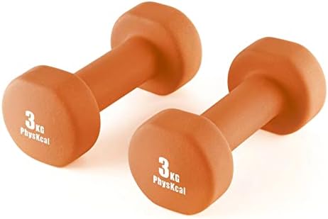 PhysKcal Dumbbells Set of 2 for Home Gym Exercise, Comfy To Hold Soft-touch Grip, Sweat-resistant Neoprene Coating, Pilates Cardio Hand Weights for Toning, Dumbbells in 0.5kg 1kg 1.5kg 2kg 3kg 4kg 5kg 6kg Pair