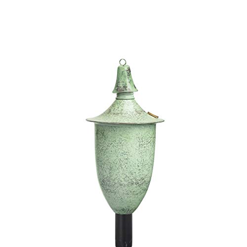Legends Direct Set of 4, Elegant Premium Metal Outdoor Torches for Patio, Lawn and Garden - Tiki Style Metal Torch/w Snuffer, Fiberglass Wick & Large 20oz Oil Lamp - 54\" Tall (Small Patina)