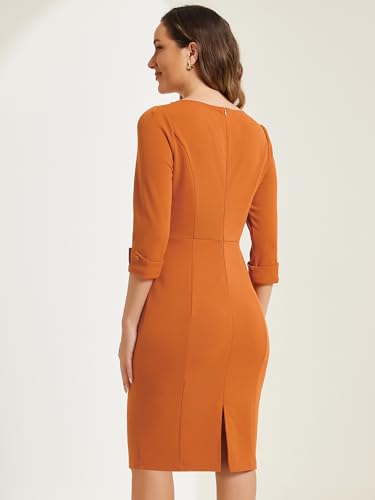 Image of Allegra K Work Dress for Women 3 /4 Sleeve Boat Neck Back Slit Sheath 2026 Professional Bodycon Business Casual Dresses