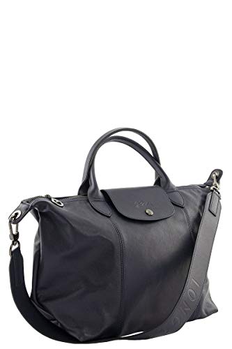 Longchamp 'Medium Cuir Leather Top Handle Tote Shoulder Bag, Navy #TOP3