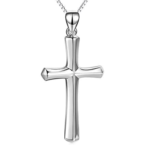 YAFEINI Sterling Silver Cross Necklace with Engraving Cover