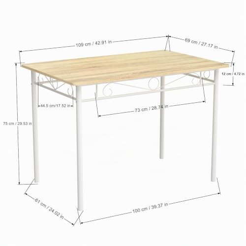 Miniatura 5 de Ipotius Juego De Comedor Mesa Y 4 Sillas, Mesa Y Sillas De Comedor De Madera Veteada Con Estructura De Metal, Blanco, Para Comedor, Cocina Y Salón
