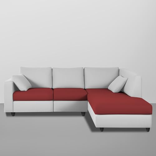 Image of Florian RHS 4 Seater L Shape Sofa Set for Living Room (Maroon Grey Fabric) Premium Fabric Sofa