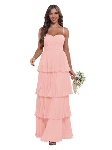 camftbo Formal Tiered Pleated Ruffle Blush Pink Fall Wedding Guest