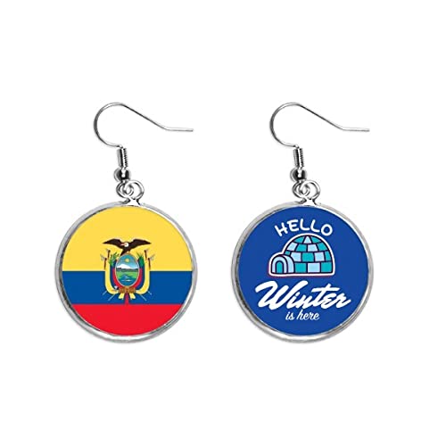Pendientes de la bandera de Ecuador con acabado efecto hielo y diseño refinado de gota
