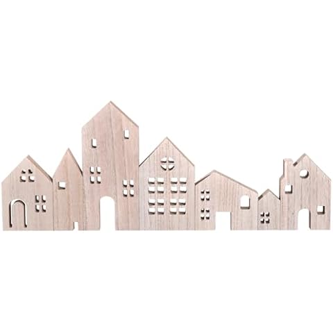 Ovootok Wooden House Shaped Decor, Christmas Rustic Wooden Cottage Tabletop Block Sign Jesus Farmhouse Minimal House Ornament MDF Board Tiered Tray Decoration for Home Shelf Desk Office (Brown) Cover