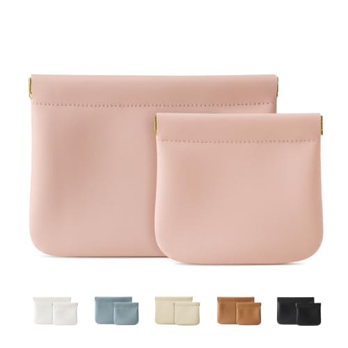 MEIBOOCH 2 Pack Small Makeup Bag for Purse, Cosmetic Travel Pouch, Pink