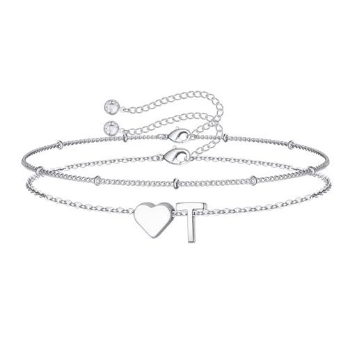 Image of M MOOHAM Easter Gifts for Kids Teens Girls - 14K-Gold-Plated Heart Initial A-Z Bracelets for Women Girl Dainty Gold Bracelets Birthday Easter Basket Stuffers Gifts for Women Teenage Girls Kids Teens