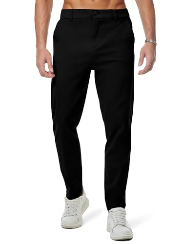 Mens Chino Pants Casual Stretch Waist Regular Fit Tapered Trousers with Pockets
