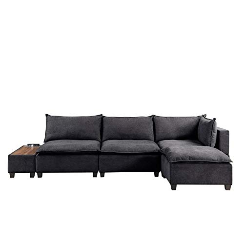 Bowery Hill Modern Fabric Sectional Sofa With Usb Storage Console In Dark Gray #TOP9
