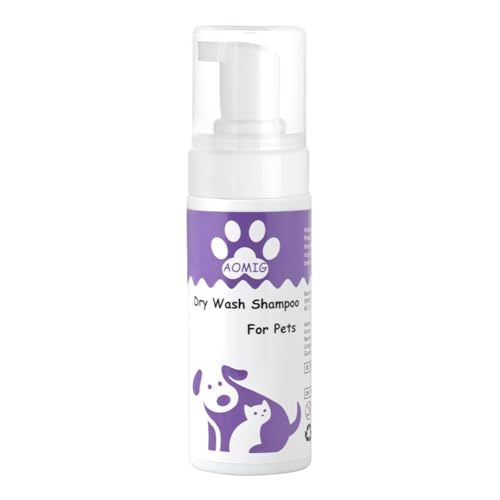 Aomig Wasserloses Trockenshampoo für Hunde Katzen Kleintiere Schnelle Sanfte Reinigung mit Pflegenden Pflanzenextrakten Ohne Alkohol Schaumformel Rückstandsfrei für Reisen empfindliche Haut (150ml)