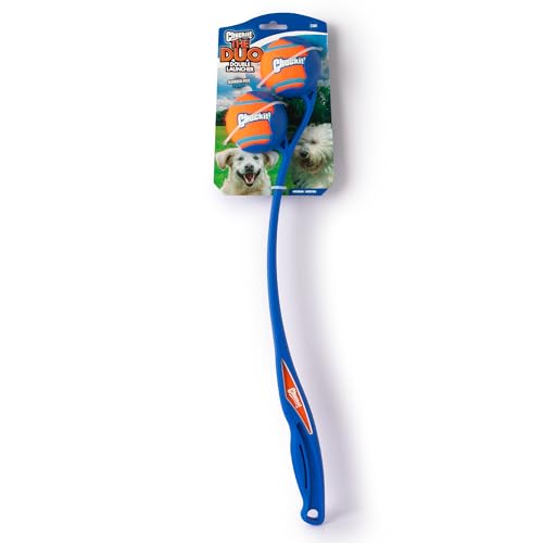Chuckit! The Duo 22M Double Launcher Dog Toy, 22" Length, Includes 2 Medium Tennis Balls (2.5") Size Medium for Breeds 20-60lbs, Multi-Dog and Pack Play