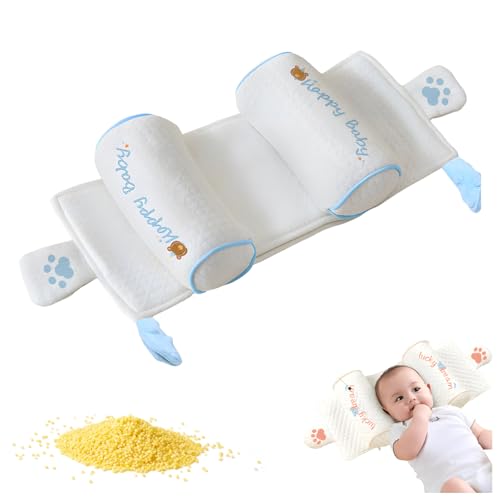 ViCUULY Soft Hypoallergenic Head & Neck Support Pillow Cotton Breathable Shaping Pillow Machine Washable (Blue Bear with Ears)