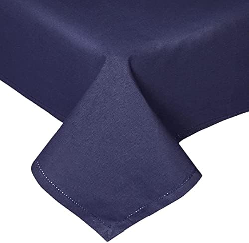 HOMESCAPES Navy Blue Cotton Tablecloth 6 to 8 seater Large Rectangular 137 x 228 cm (54 x 90 Inches) Washable Hand Woven 100% Plain Cotton with Decorative Ladder Stitch Edge