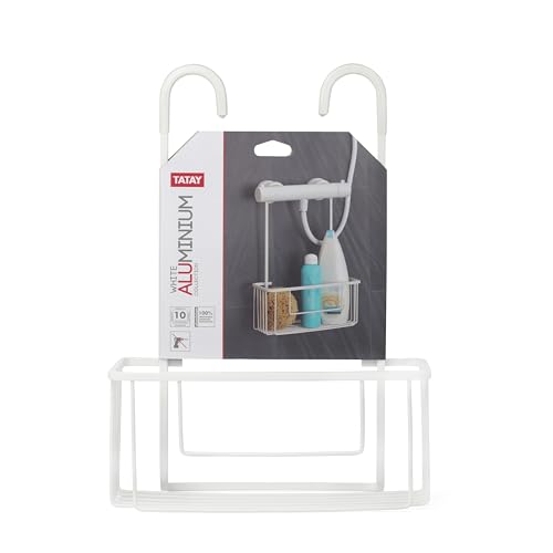 Miniatura 3 de Tatay Colgador Ducha Aluminio Resiste Humedad Y Corrosión Soporta 8 Kg Fácil Montaje Sin Taladro Diseño Moderno Cesta Ducha Colgar Con Drenaje Eficiente 28 X 12,8 X 38,5cm - Blanco Ártico