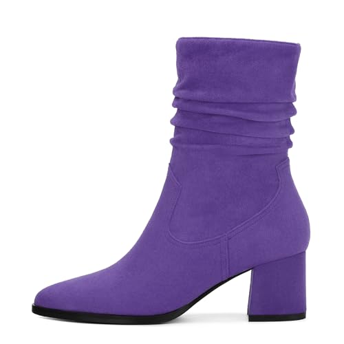 Women's Mid Calf Boots, Chunky Heel Pleated Calf Boots for Women, Fashion Pointed Toe Side Zipper Mid Heel Women's Boots,Women Shoes for Workpalce, Street and Banquet.2