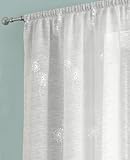Maple Textiles Embroidered White Silver Sequin Sparkle Starburst Dandelion Floral Design Linen Look Voile Net Curtain Panel Slot Top Heading (1, 72" Drop) - Image 2