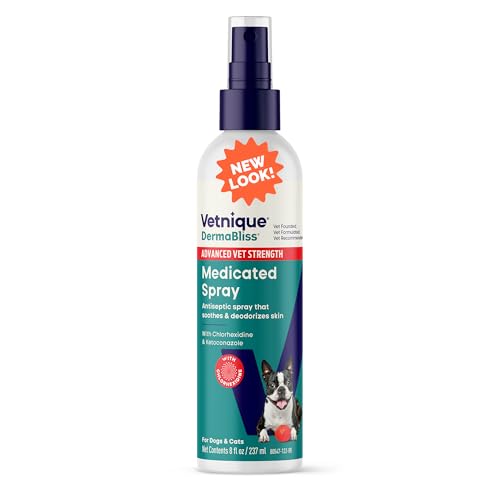 Vetnique Dermabliss Chlorhexidine for Dogs Skin Health - Antibacterial Medicated Dog Shampoo, and Medicated Wipes - for Skin Infections & Irritation, Hot Spots & Redness Relief (Medicated Spray, 8oz)