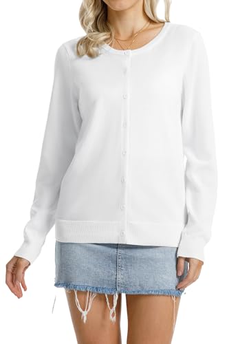 Image of QUALFORT Women's 100% Cotton Lightweight Cardigans Long Sleeve Knitted Button Down Sweater