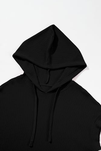 Dokotoo Womens Summer Oversized Shirts 2025 Short Sleeve Drawstring Hoodies Waffle Knit Side Slit Tunic Tops with Pocket4