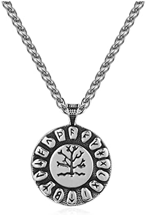 PiercingJak Men Norse Viking Necklace Viking Tree of Life Pendant Necklace Nordic Viking Runes Amulet Pendant Necklaces Nordic Talisman Jewellery for Men 24 Inch