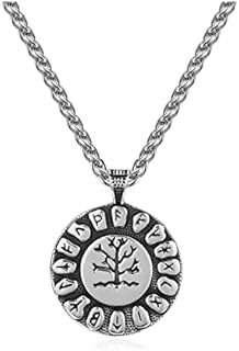 PiercingJak Men Norse Viking Necklace Viking Tree of Life Pendant Necklace Nordic Viking Runes Amulet Pendant Necklaces Nordic Talisman Jewellery for Men 24 Inch
